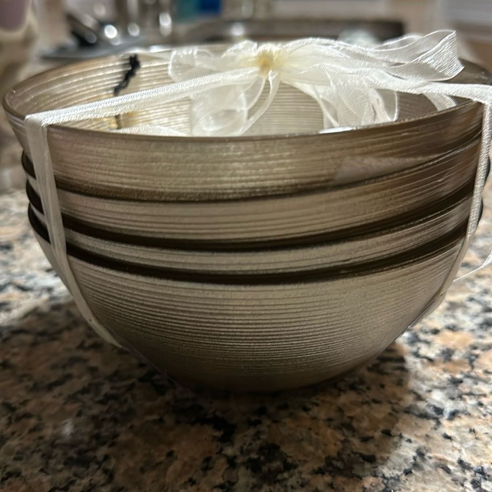 NWT Akcam glass Turkish silver  gold shimmer bowl set